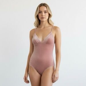 Urban Outfitters Out‎ From Under Rose Pink Spaghetti Strap Velvet Bodysuit